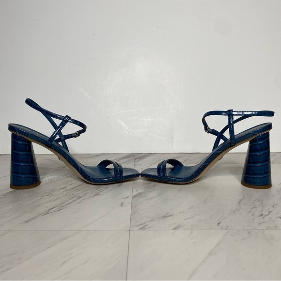 New! Sam Edelman Kit Blue Crocodile Faux Leather Heeled Sandal 7M - Picture 5 of 14